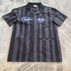 Puma KidSuper Studios Shirt Mens Medium Blue Striped Zip Eye Graphic Streetwear
